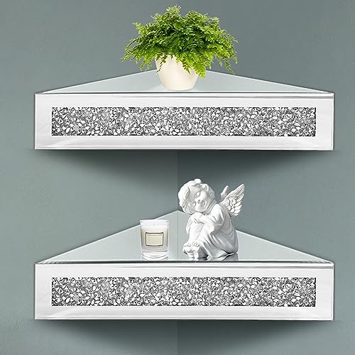 Royxen Floating Corner Shelves 2 Sets Crystal Mirrored