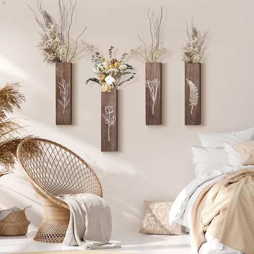 HOMIEE 4 Pack Wooden Wall Planters with Artificial Eucalyptus