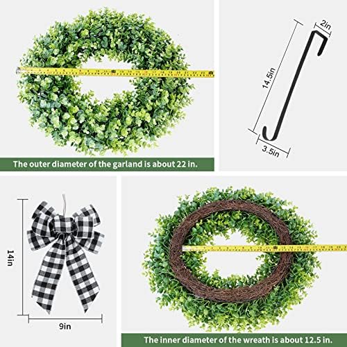KuiMen Interchangeable Boxwood Wreath - 22 Green Door Decor for Seasons