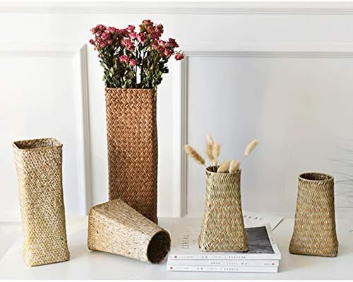 2pcs Handmade Rattan Flower Vase for Home Decor