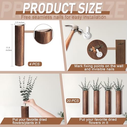 4 Pack Wood Wall Planter with Artificial Eucalyptus