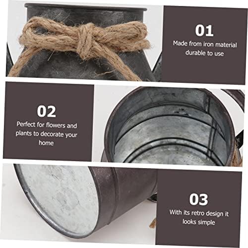 2pcs Vintage Iron Flower Bucket for Succulents Retro Decor with Small Handle for Home and Garden