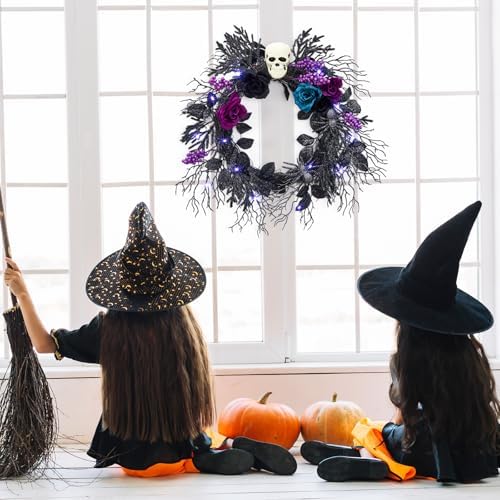 Gothic Halloween Skull Wreath with LED Lights