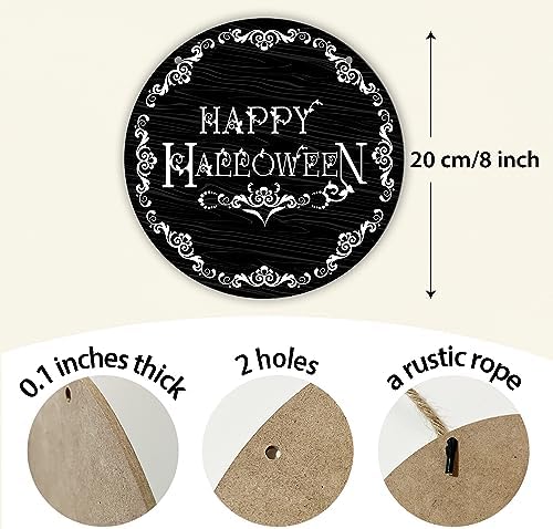 Happy Halloween Wood Sign Plaque - Round Wall Decor