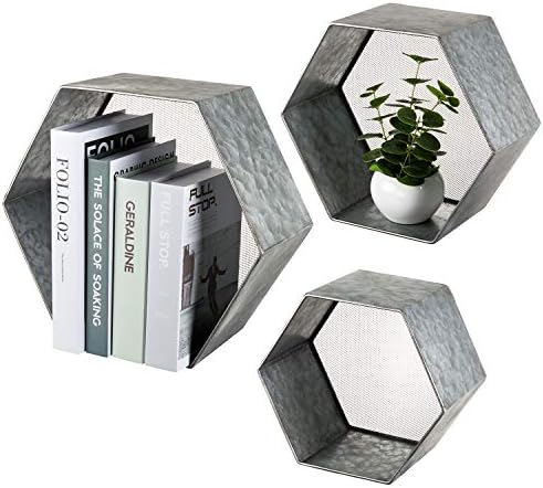 3 Piece Rustic Hexagon Floating Shelves Set