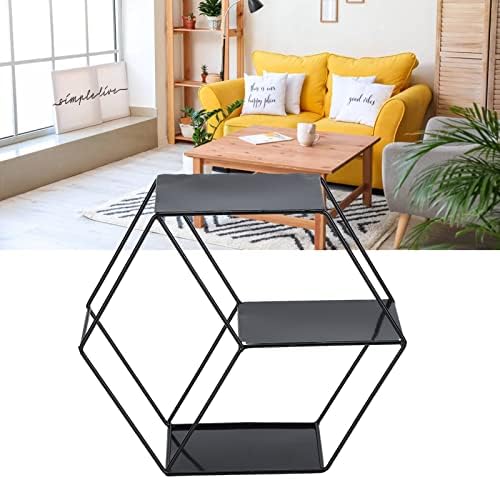 Hexagonal Floating Shelf Wall Decor with 2 Layers Black Metal