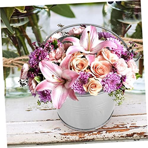 POPETPOP 5pcs Vintage Iron Flower Bucket Planter with Rustic Tin Handles for Home Decor