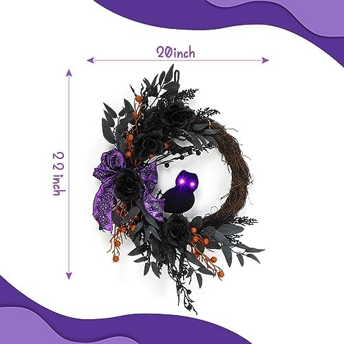 22 Inch Halloween Owl Wreath with Lighted Eyes