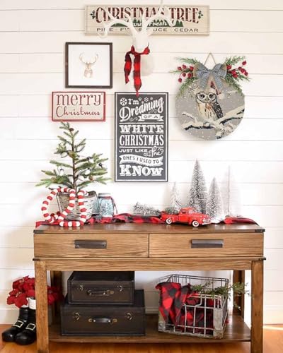 Welcome Sign Christmas Wreath Owl Wood Door Decor