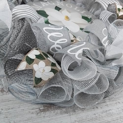 Neutral Magnolia Welcome Wreath - 24 Inch Front Door Decor
