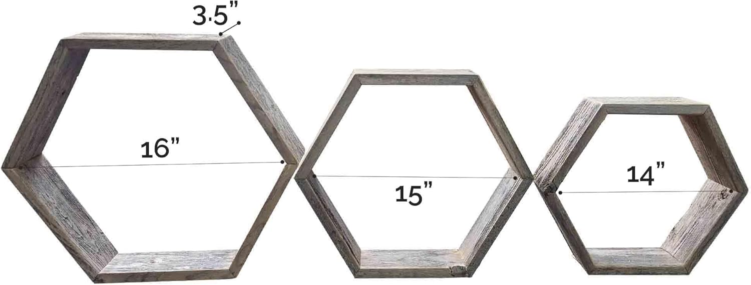 Rockin Wood Reclaimed Hexagon Shelves Set of 3