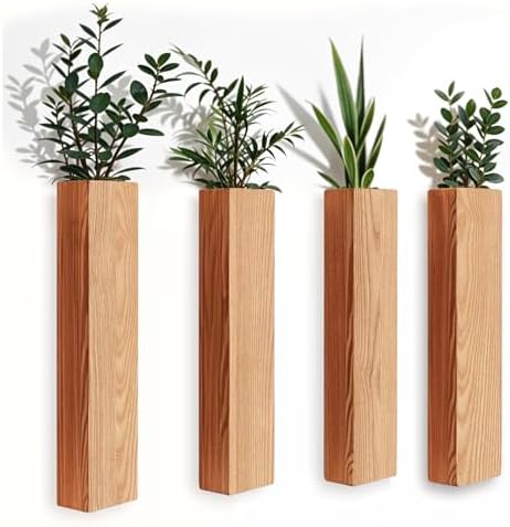 4 Pack Wood Wall Decors for Indoor Plants and Dried Flowers