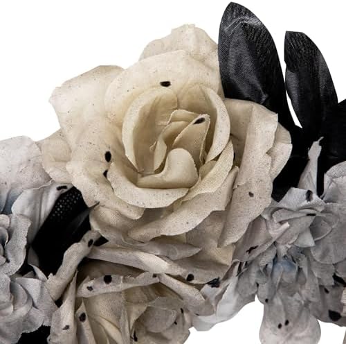 Northlight Double Skull and Roses Halloween Wreath 16 Unlit