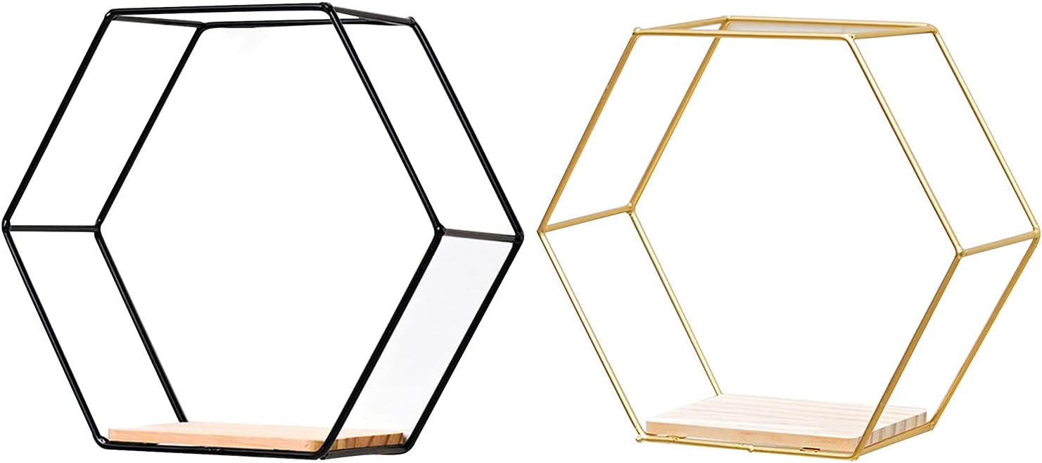 Bluelanss Hexagonal Floating Shelves Wall Mount Black