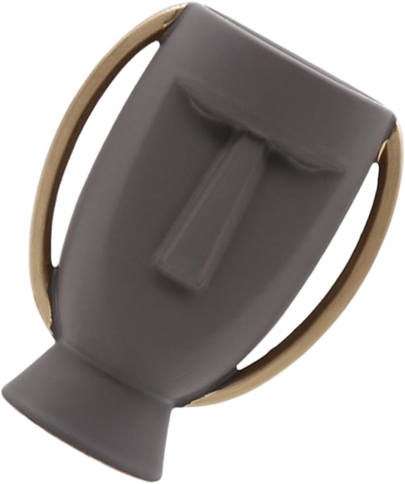 Human Face Ceramic Vase Dry Flower Holder for Home Decoration Unique Table Ornament Grey Craft