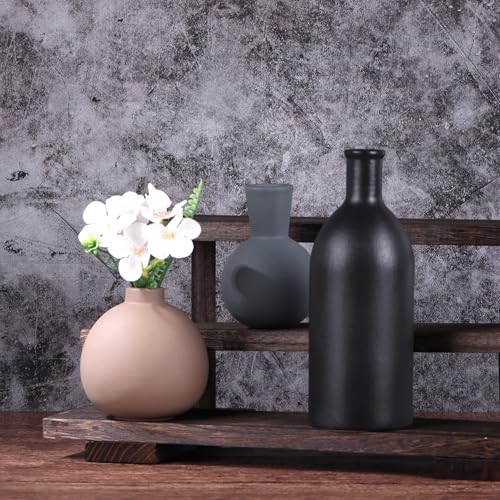 LINYTHER Ceramic Vase Set of 3 Decor Brown