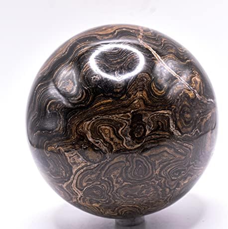 99mm Waved Black Brown Stromatolite Fossil Sphere with Stand