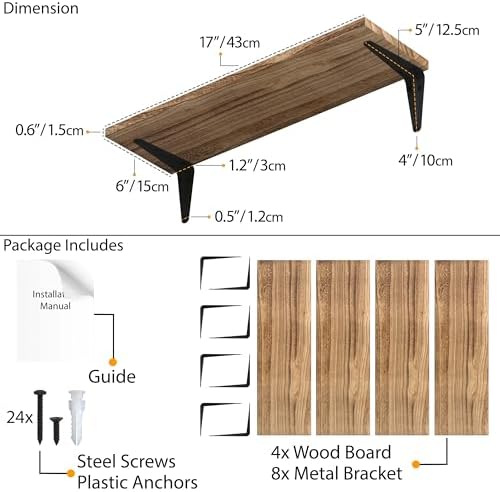 Wallniture Arras Floating Shelves Set of 4 17x6 Burned Finish