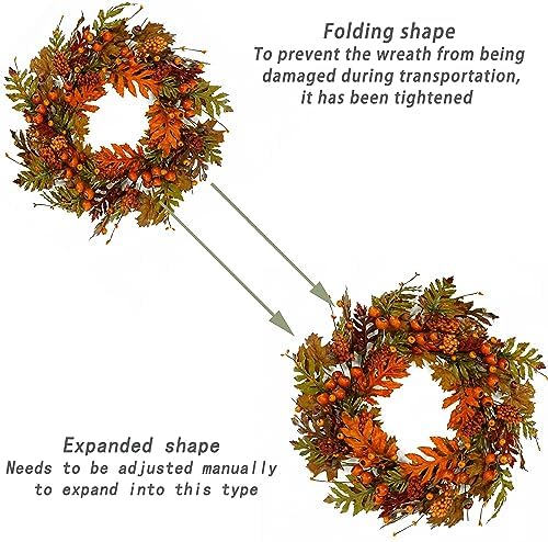 Autumn Oak Wreath with Leaves Acorns Berries Pomegranates for Front Door