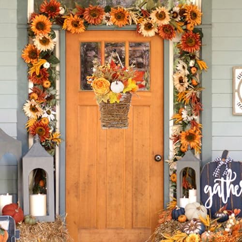 Fall Door Wreath with Peony and Pumpkin Decor
