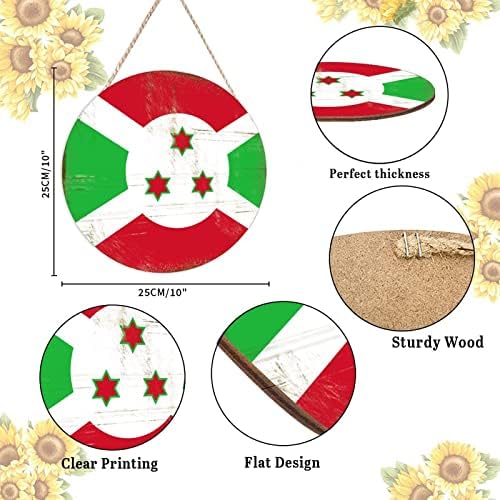 Farmhouse Front Door Hanger with Burundi Flag Wood Sign Home Decor