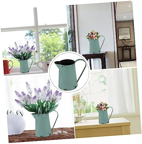 BESPORTBLE Vintage Style Iron Flower Pot Light Blue Pitcher Vase for Farmhouse Decor