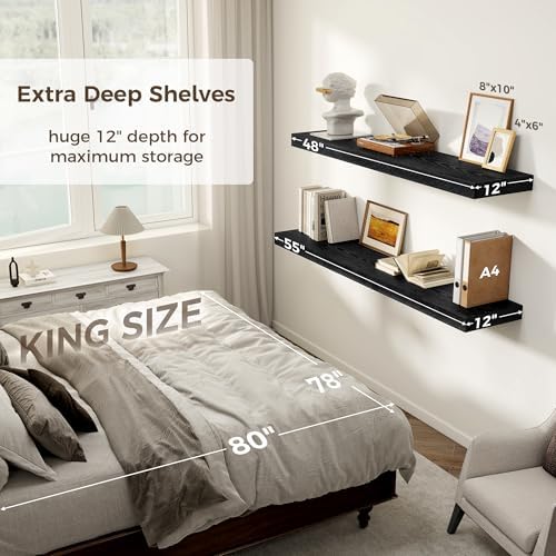 48 Inch Black Floating Shelf for Wall Display