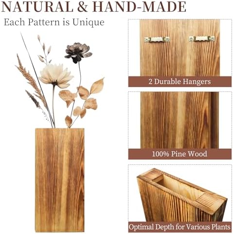Wood Wall Planter 2 Pack for Artificial Flowers and Decor Modern Wooden Vase for Home Decor