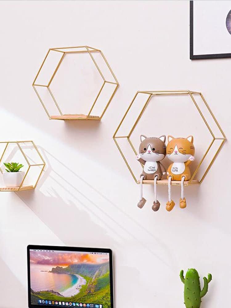 3Pcs Gold Hexagonal Floating Shelves Wall Decor