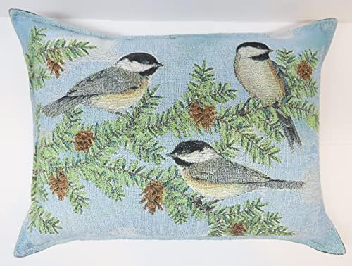 Chickadee Birds Tapestry 10x14 Balsam Fir Pillow Sachet Green Velvet