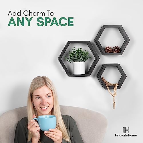 Hexagon Floating Shelves Set of 3 for Home Decor Storage