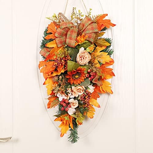 Fall Harvest Teardrop Wreath with Lights