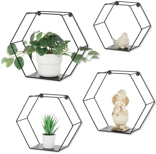 Hexagon Shelves Black Metal Set of 4
