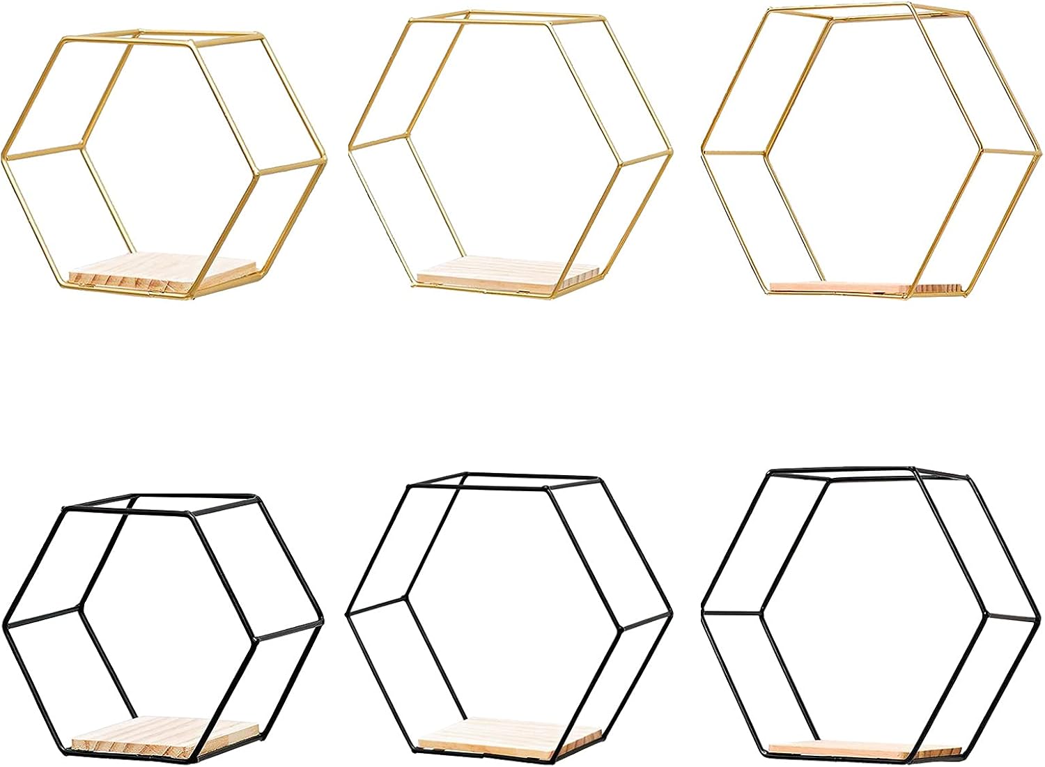 Floating Hexagon Shelves with Gold Frame
