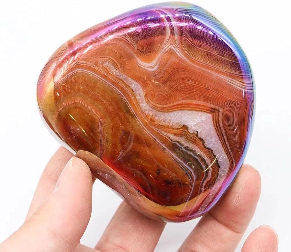 1pc Natural Polished Angel Agate Palm Stone for Reiki and Home Dcor