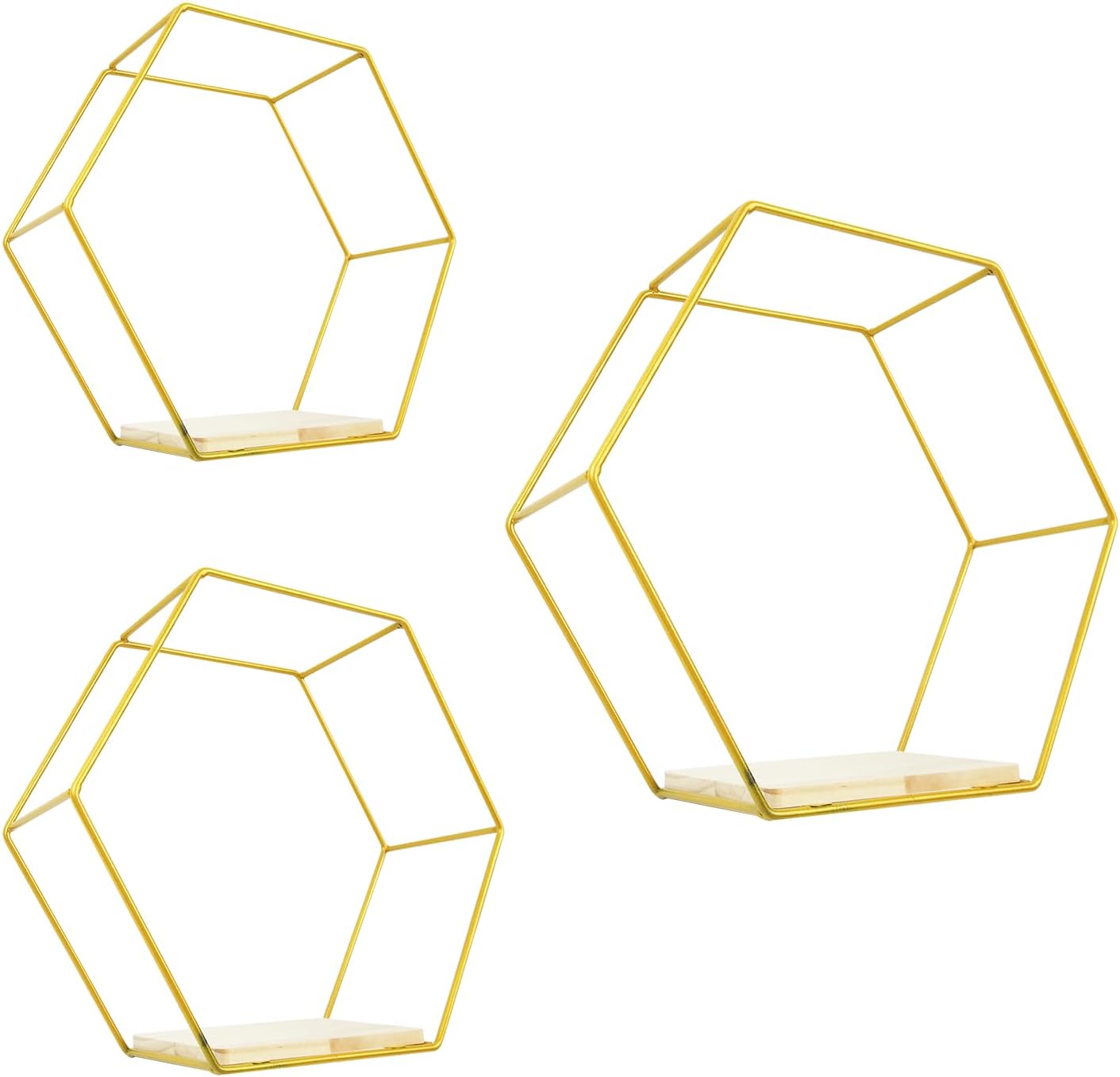 3 Piece Gold Hexagon Floating Shelves Set