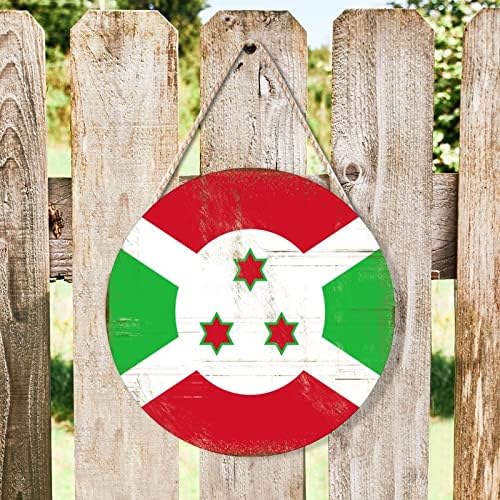 Farmhouse Front Door Hanger with Burundi Flag Wood Sign Home Decor