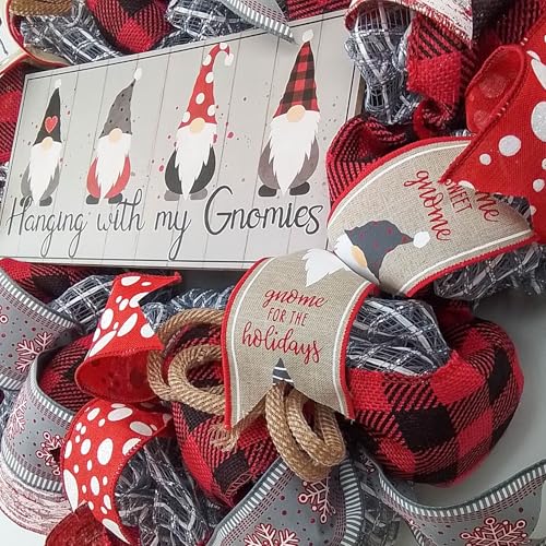 Gnome Christmas Farmhouse Wreath with Hanging Sign