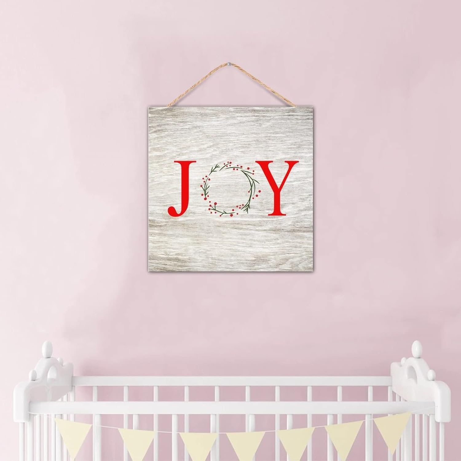 CustonCares Letter Joy Winter Door Wreath Sign