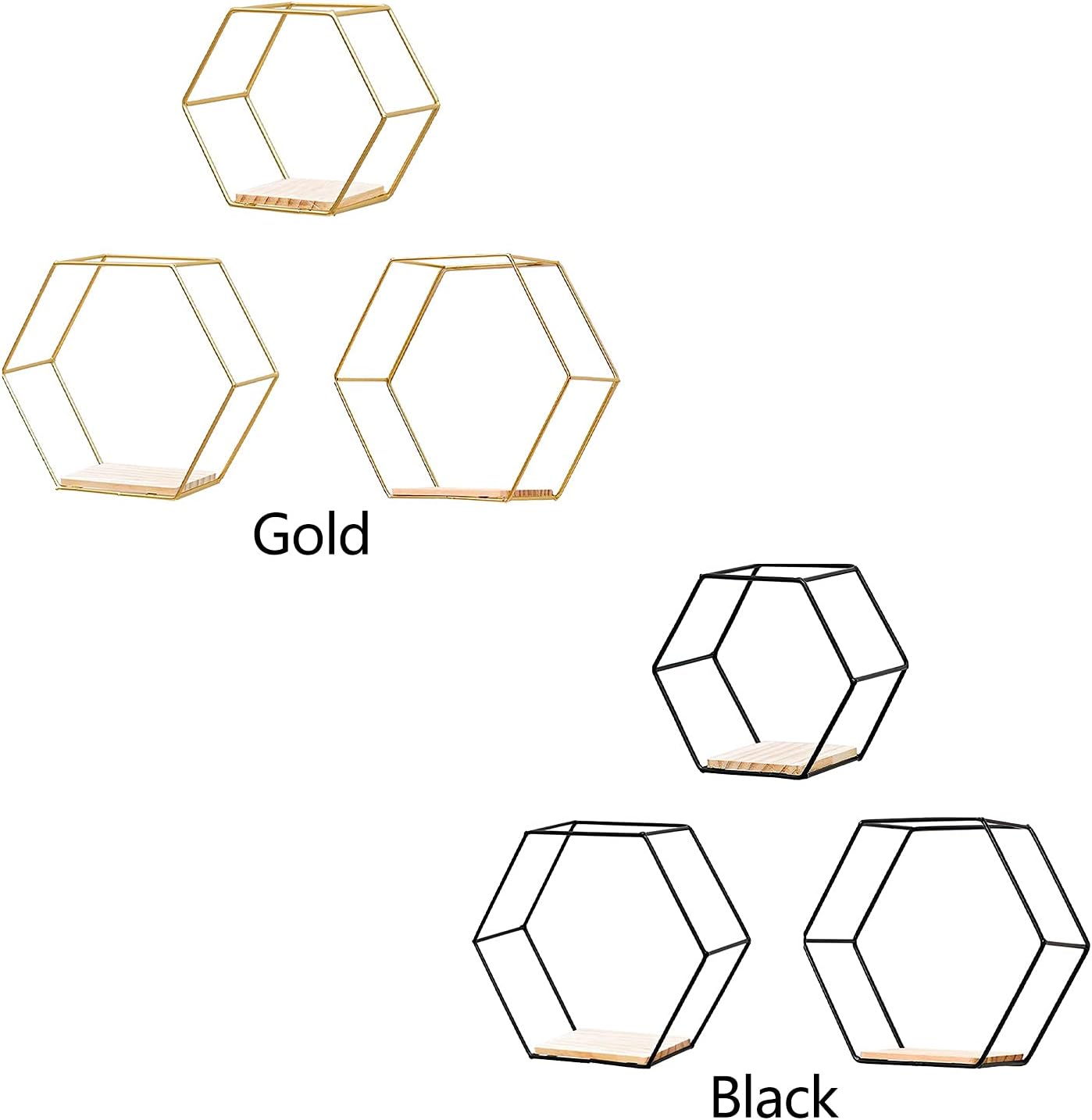3Pcs Gold Hexagonal Floating Shelves Wall Decor