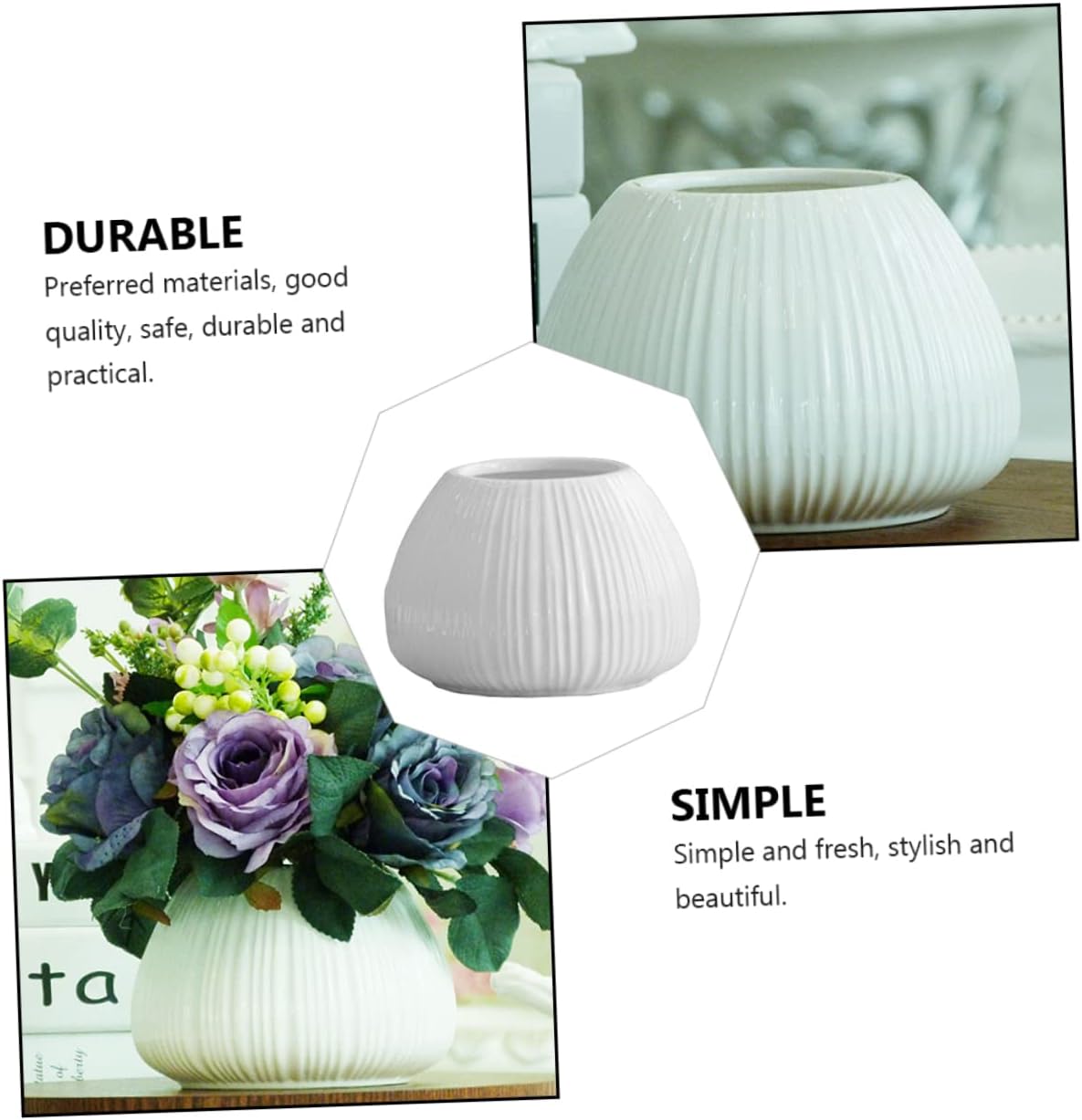 Kisangel Nordic Ceramic Flower Vase with Vertical Stripes