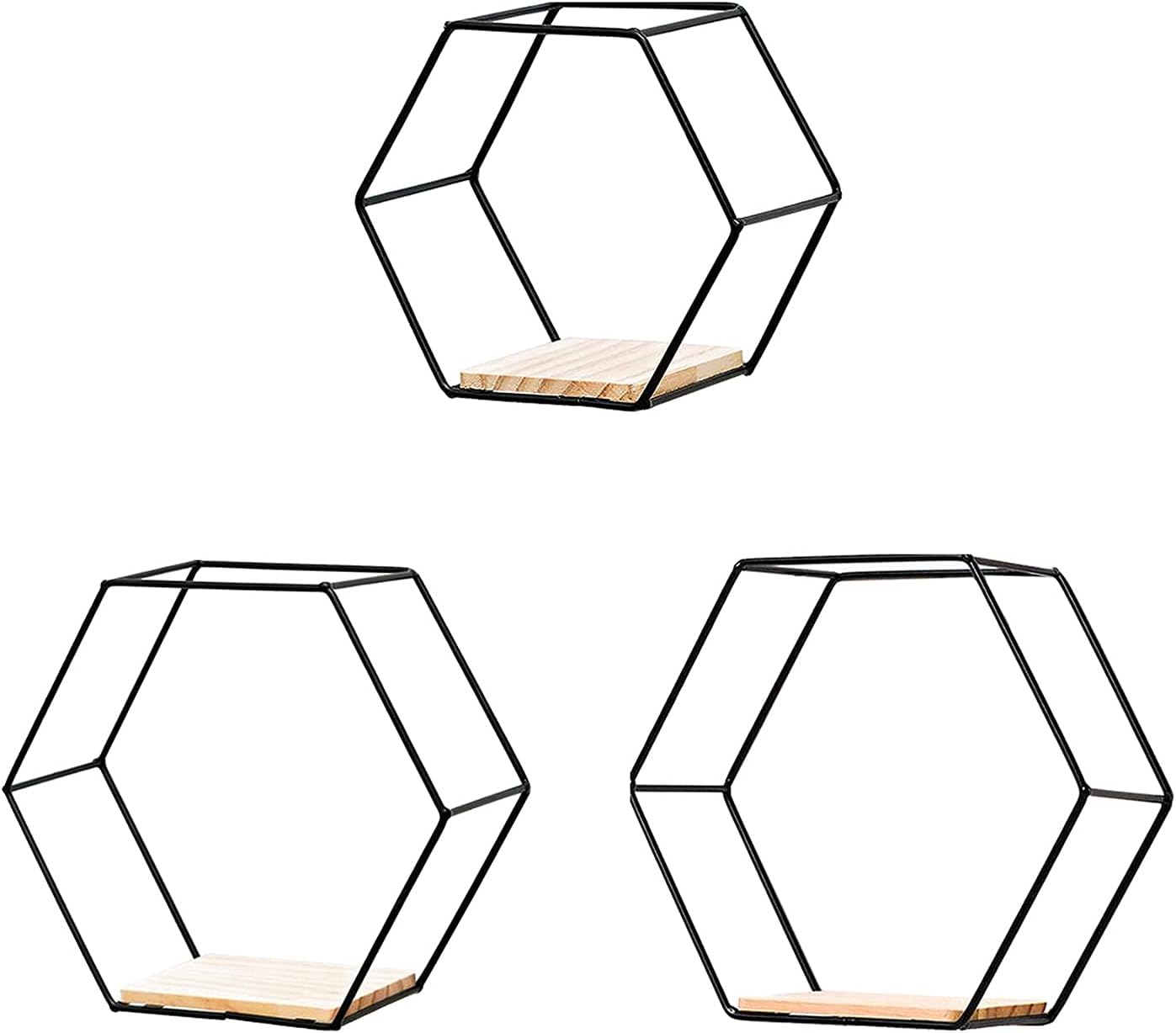 PerGar Hexagon Floating Shelves Set of 3 Black Modern Metal Wall Shelf