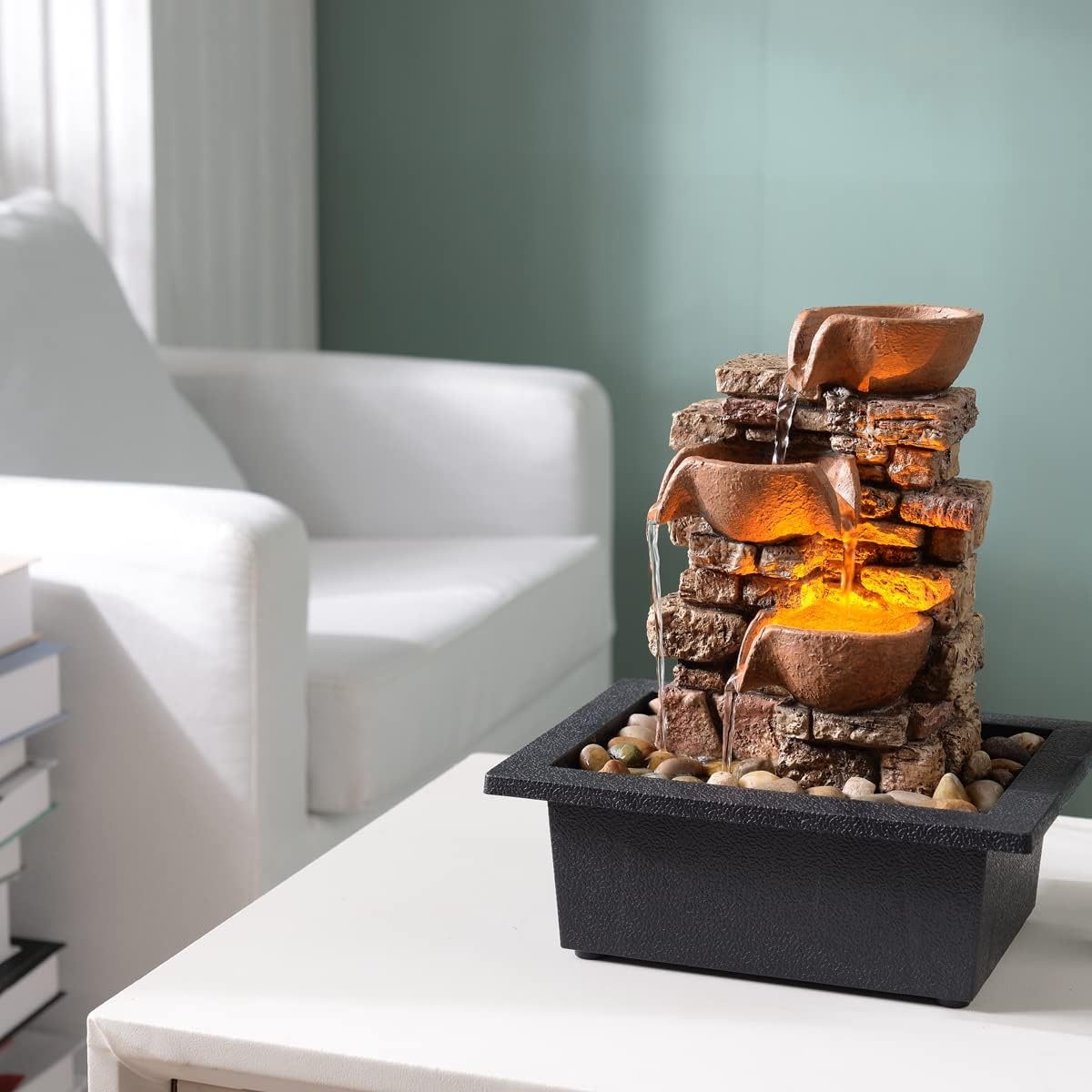 Haobos 3-Tier Tabletop Fountain with LED Lights