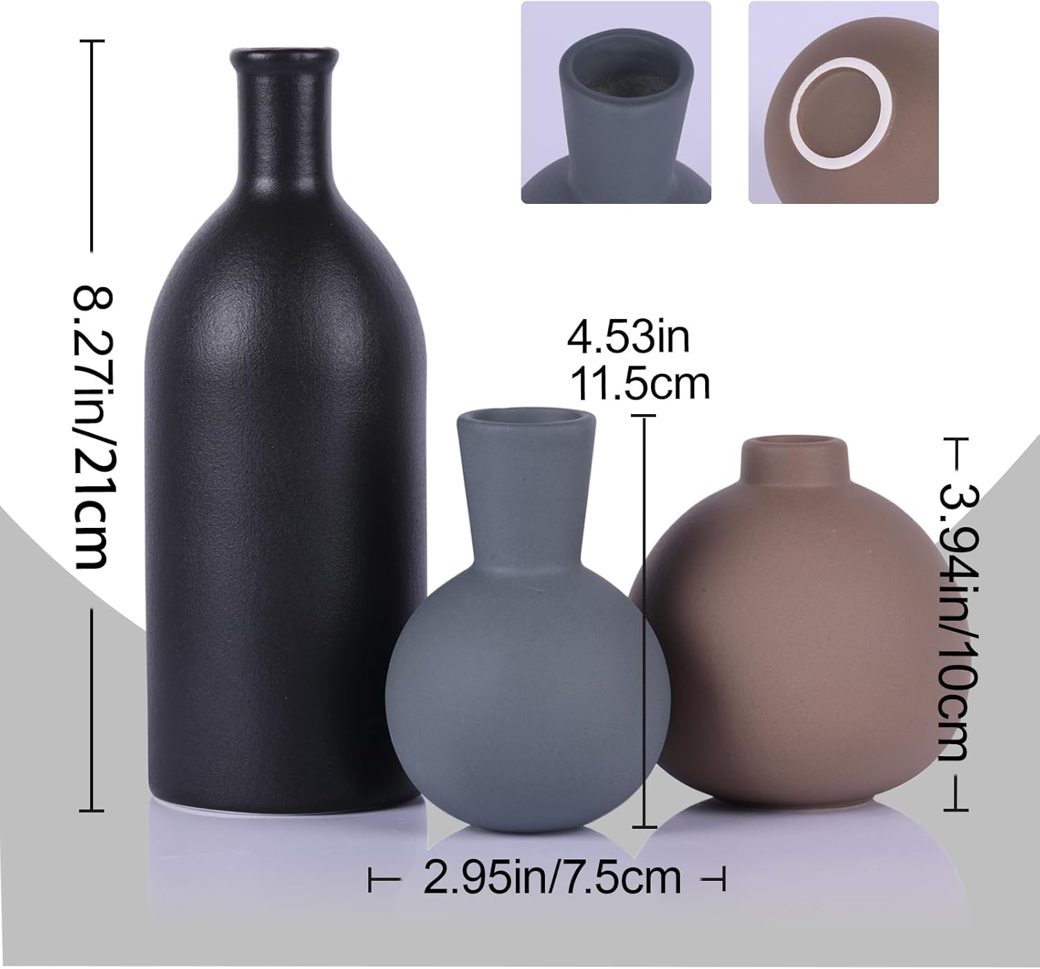 LINYTHER Ceramic Vase Set of 3 Decor Brown
