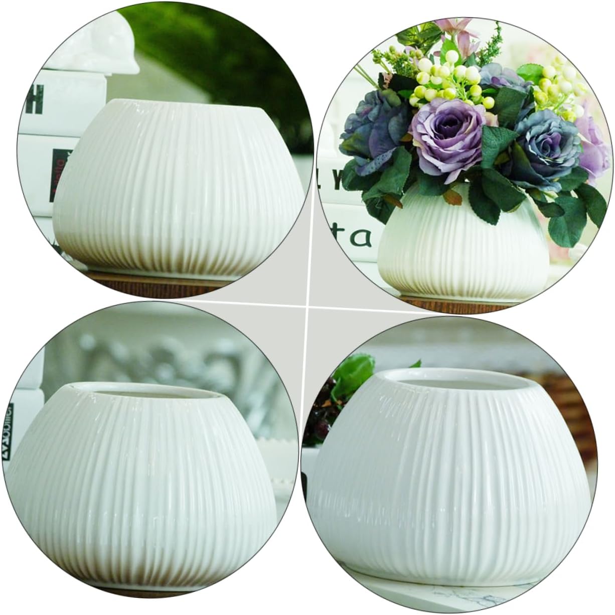 Kisangel Nordic Ceramic Flower Vase with Vertical Stripes