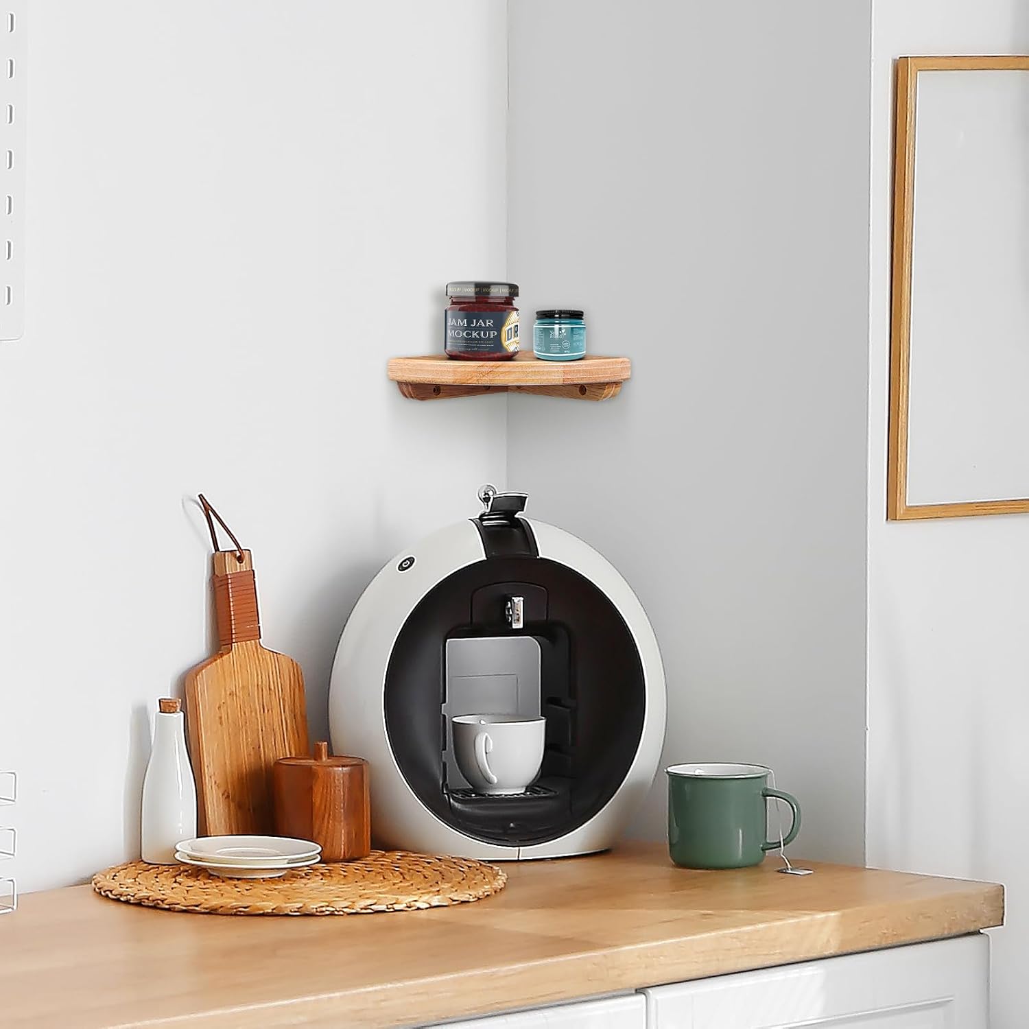 Alipis Corner Shelf Wall Mounted Wooden Floating Storage Shelf for Bedroom Living Room Kitchen Hotel