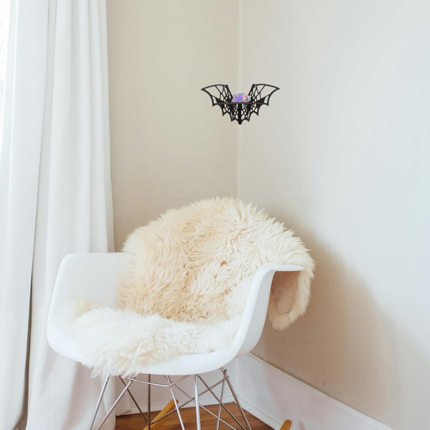 Gothic Floating Corner Shelf Black Wooden Storage Rack for Spooky Decor