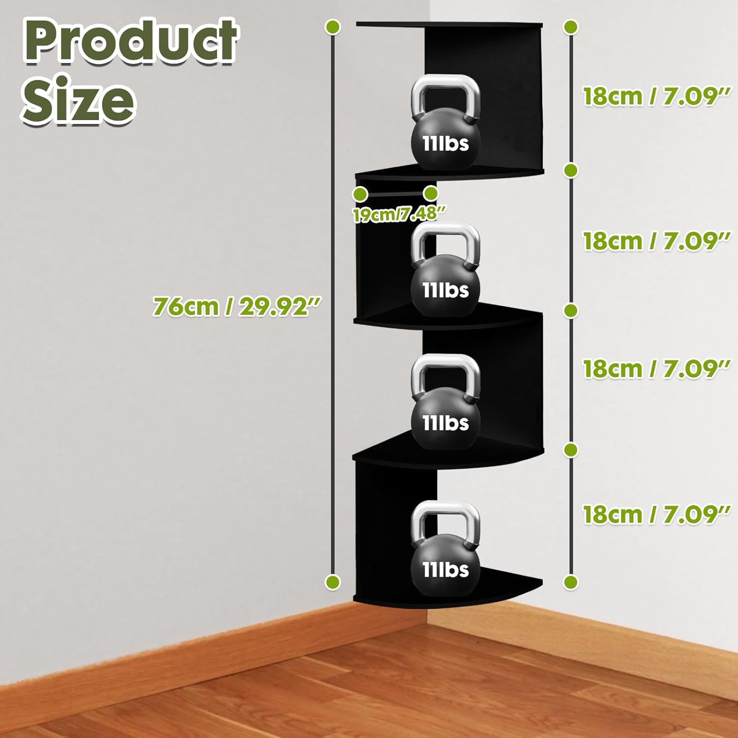 LuiceABC 5 Tier Corner Floating Shelf Black