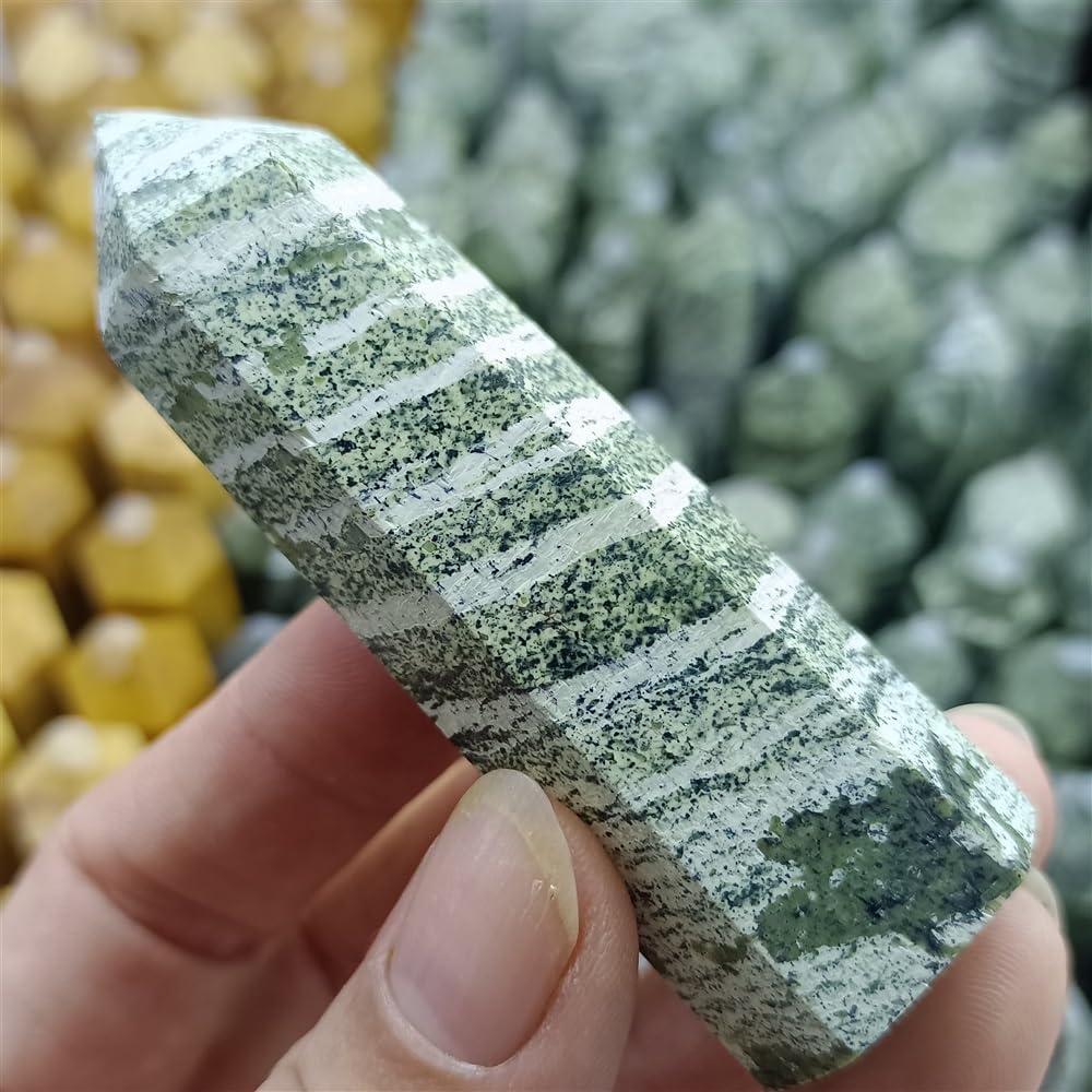KatLin Natural Green Zebra Stone Crystal Column for Home Office Decor