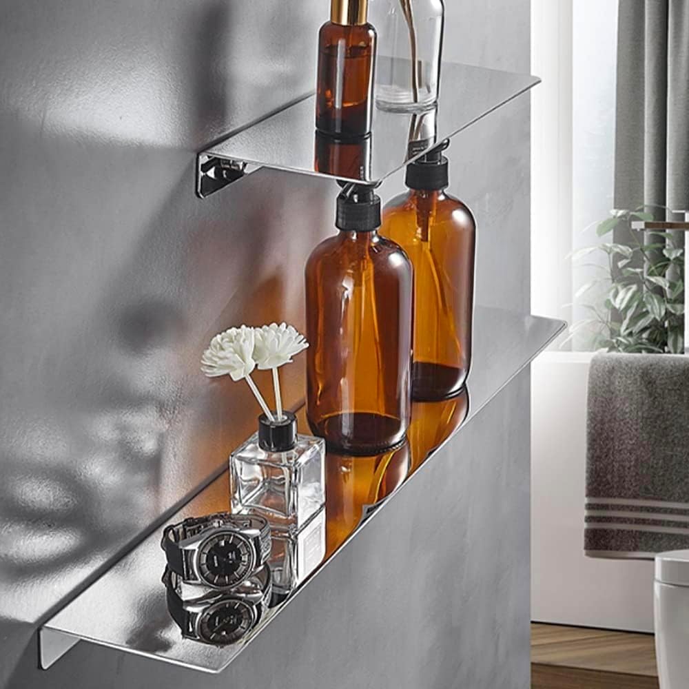 12 Inch Stainless Steel Wall Mounted Floating Shelf with 2 Levels